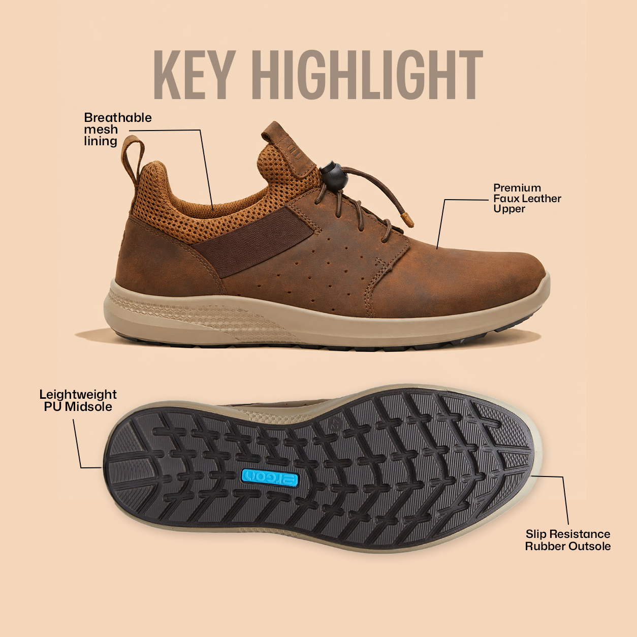 Kansas EK-05 Men Tan Casual Shoes Ergonstyle