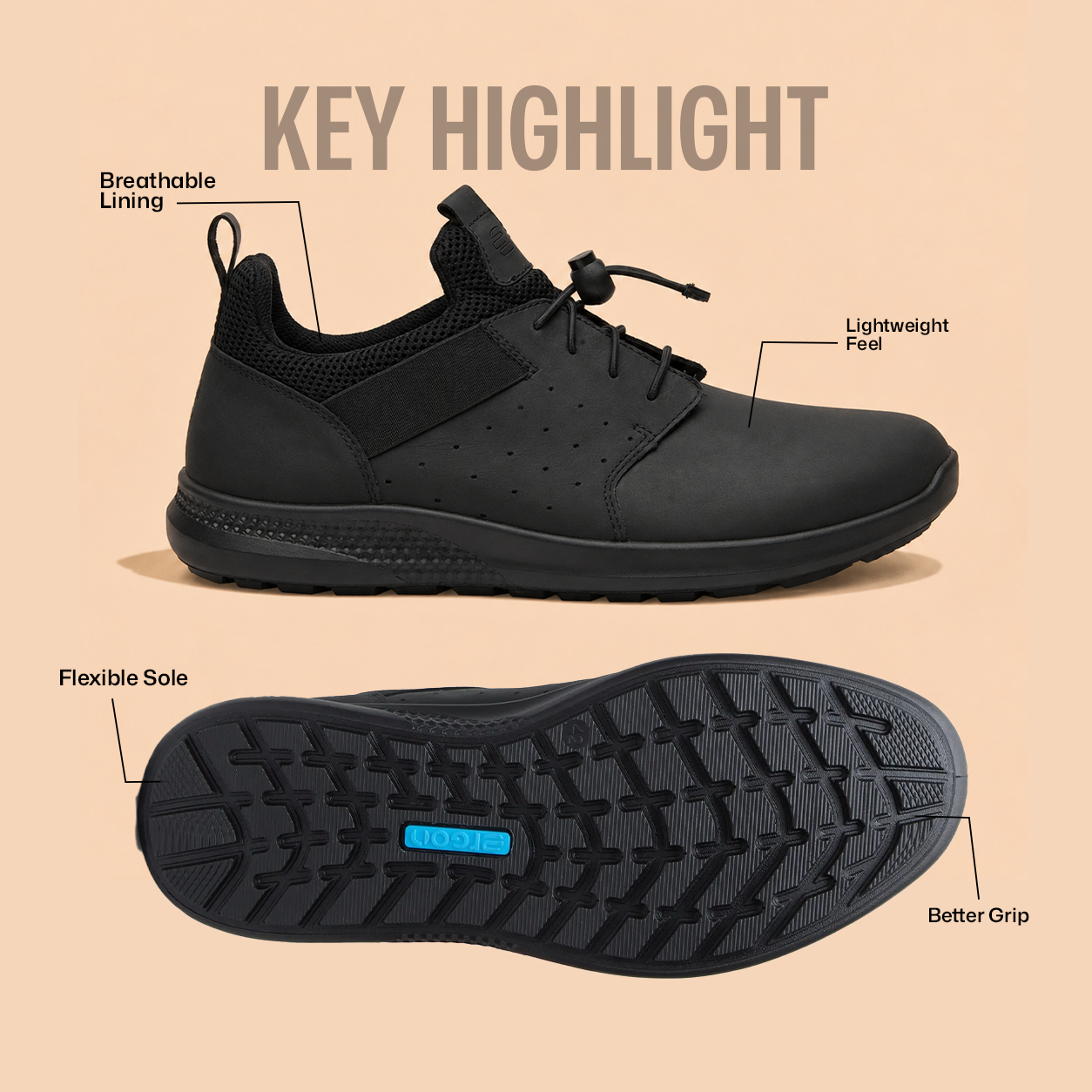 Kansas EK-05 Men Black Casual Shoes Ergonstyle
