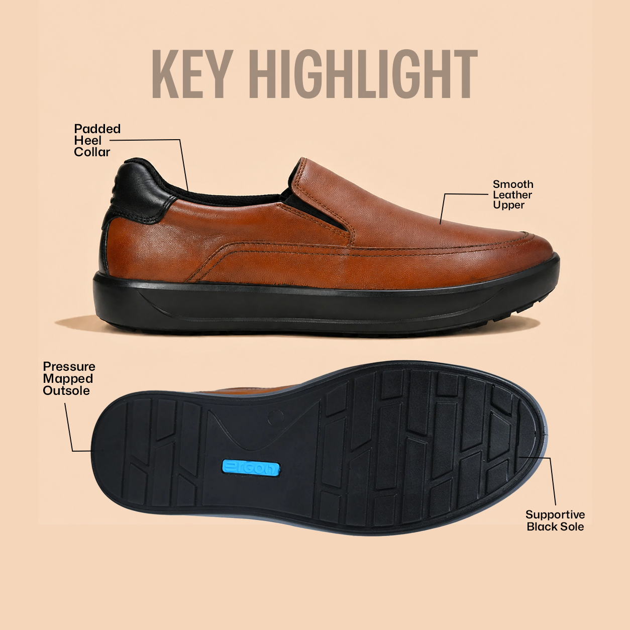 Denver Slip-On Tan Napa Casual Shoes Ergonstyle