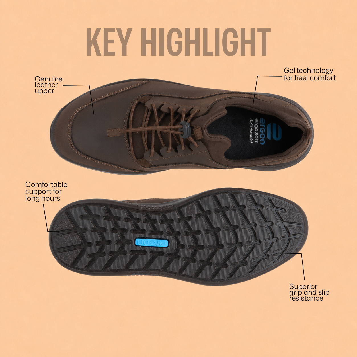 Kansas EK-04 Men Dark Brown Casual Shoes Ergonstyle