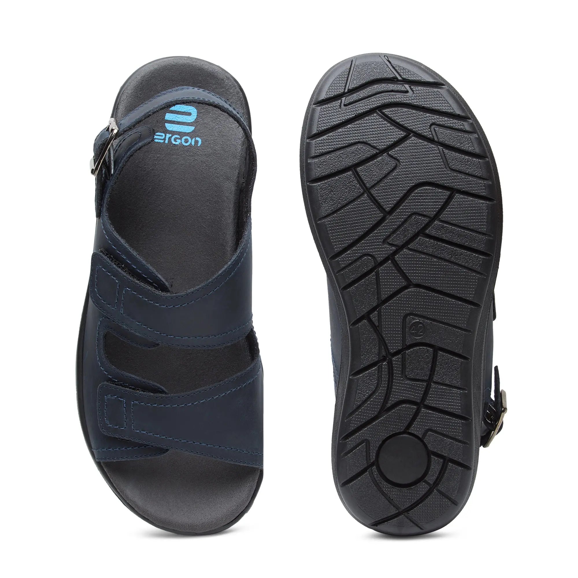 Boston EB-01 Men Navy Leather Sandals - Ergonstyle