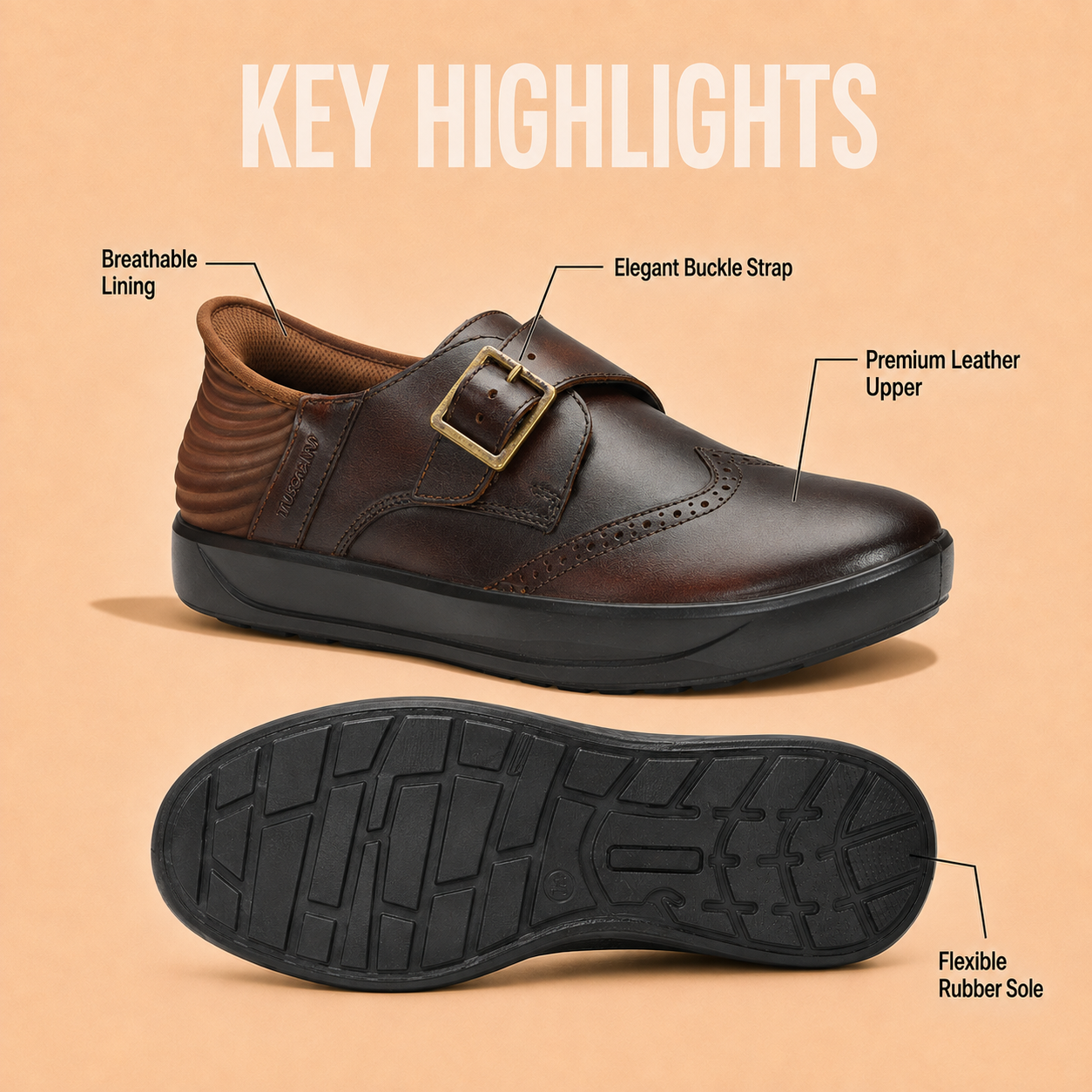 Tuscany Davos Monk Men’s Brown Casual Shoes Ergonstyle