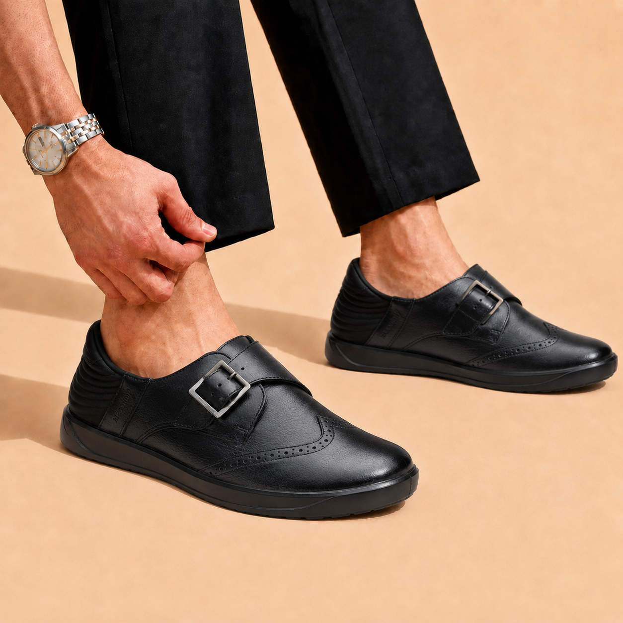 Tuscany Davos Monk Men’s Black Casual Shoes Ergonstyle