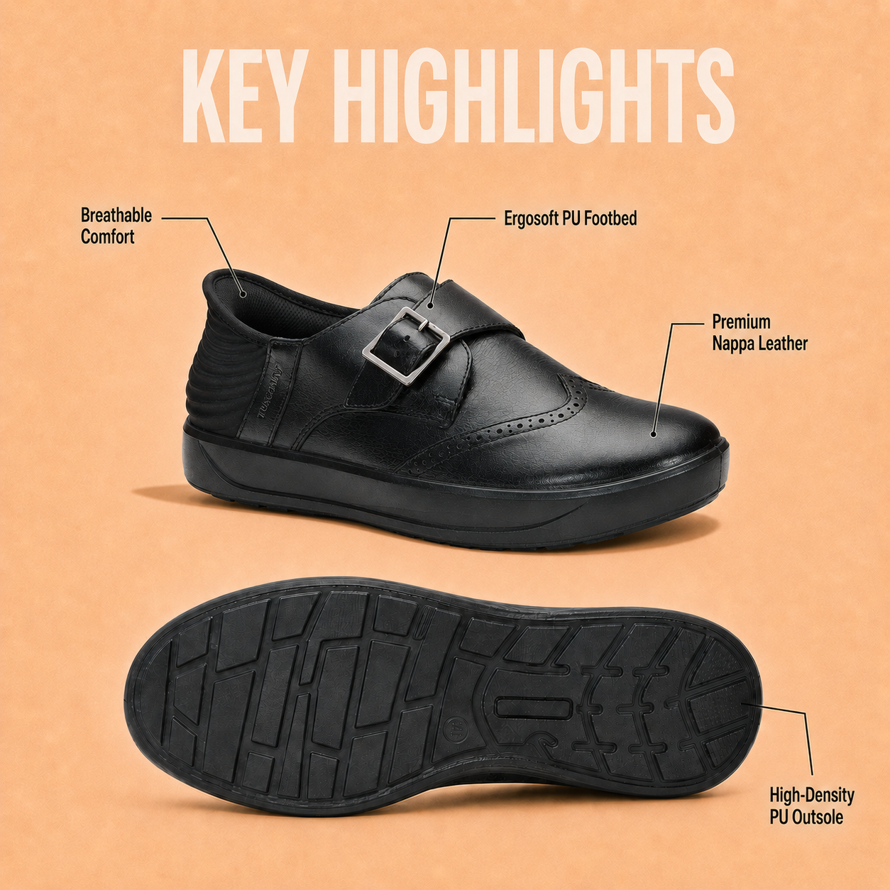 Tuscany Davos Monk Men’s Black Casual Shoes Ergonstyle