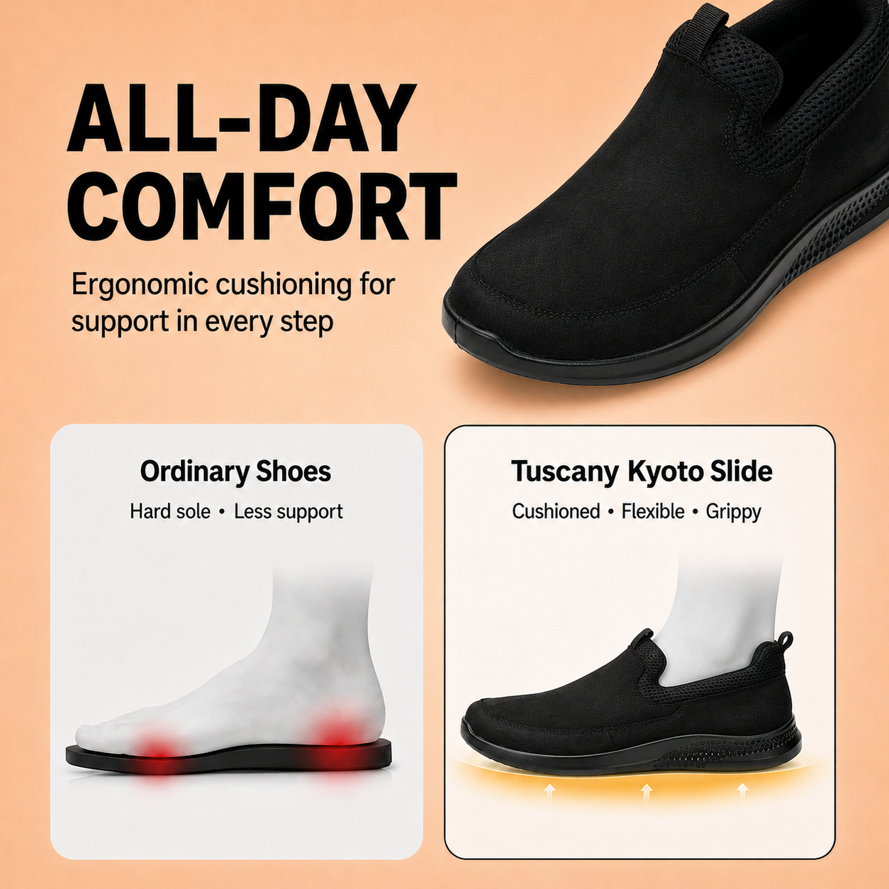 Tuscany Kyoto Slip‑In Men’s Black Casual Shoes Ergonstyle