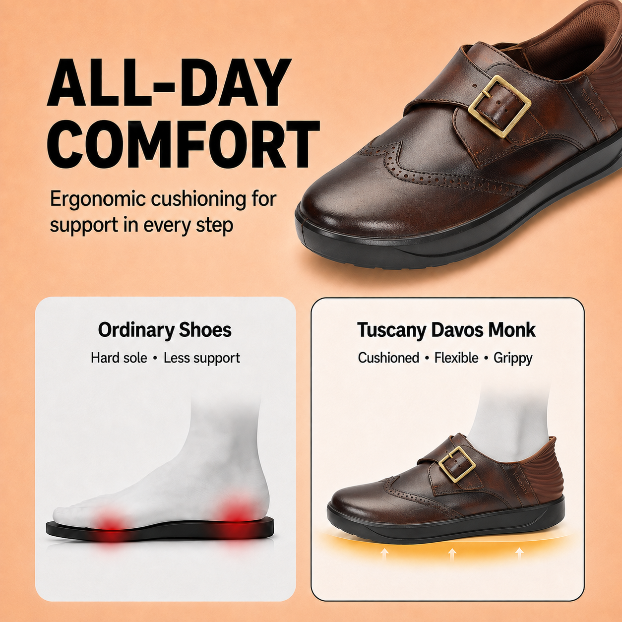 Tuscany Davos Monk Men’s Brown Casual Shoes Ergonstyle