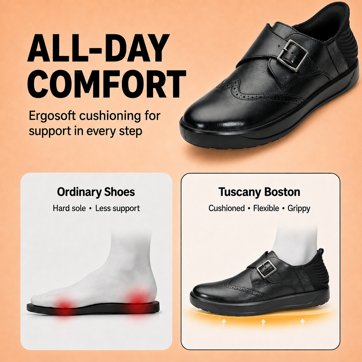 Tuscany Davos Monk Men’s Black Casual Shoes Ergonstyle
