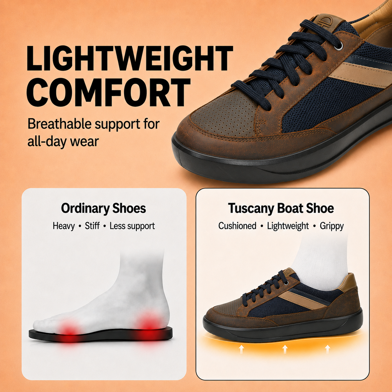 Tuscany Davos Men’s Brown Casual Sneakers Ergonstyle
