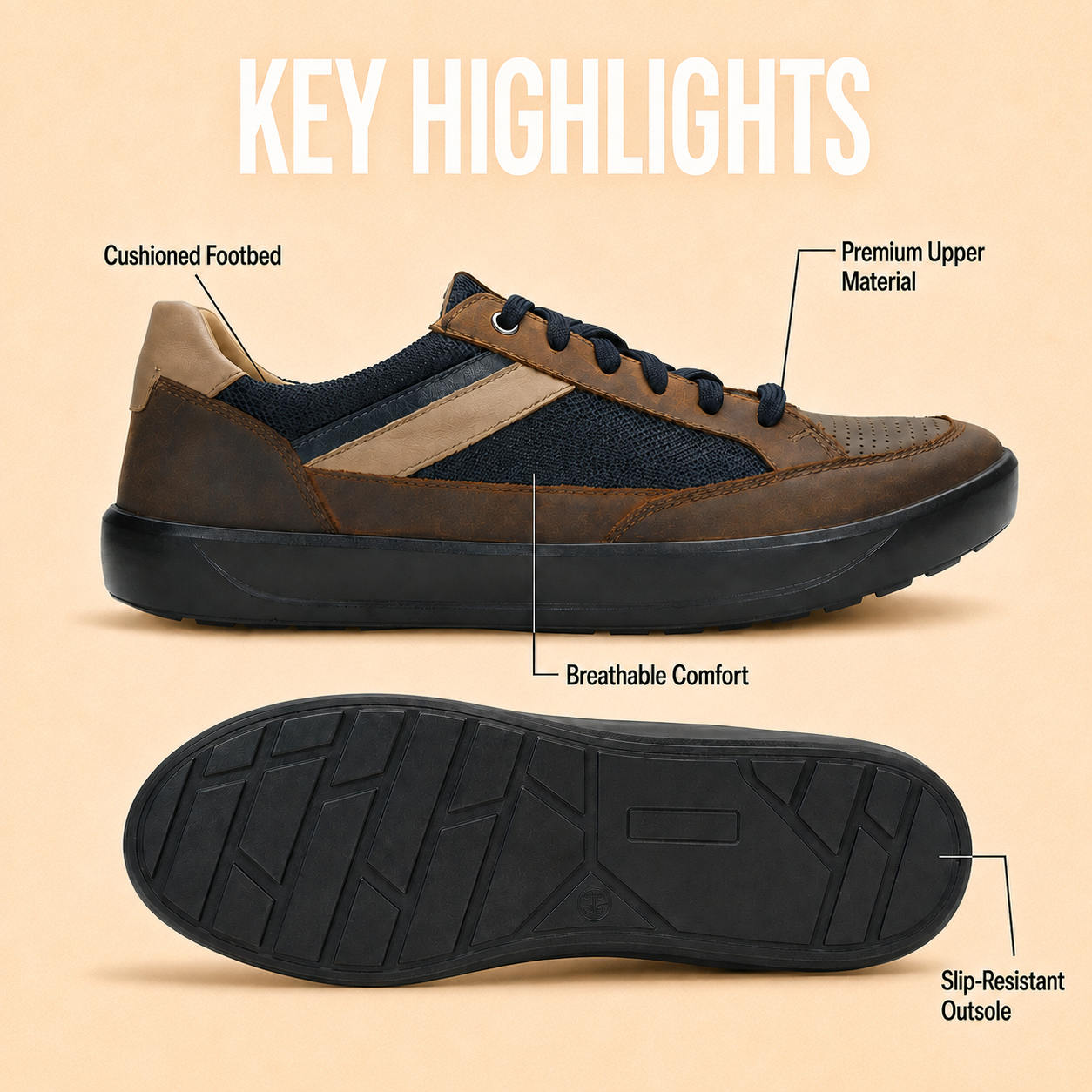 Tuscany Davos Men’s Brown Casual Sneakers Ergonstyle