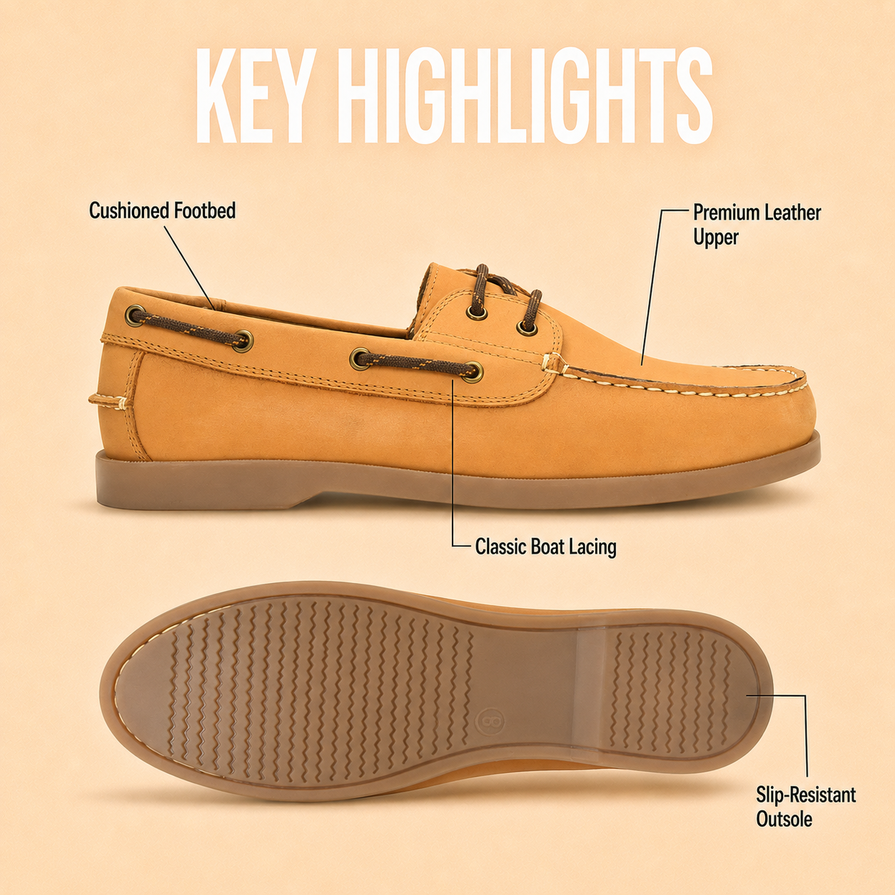 Tuscany Boat Shoe Slide Men’s Tan Casual Shoes Ergonstyle