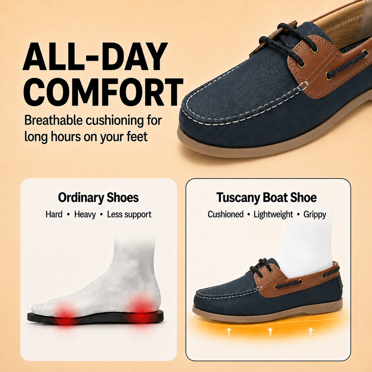 Tuscany Boat Shoe Slide Men’s Navy Casual Shoes Ergonstyle