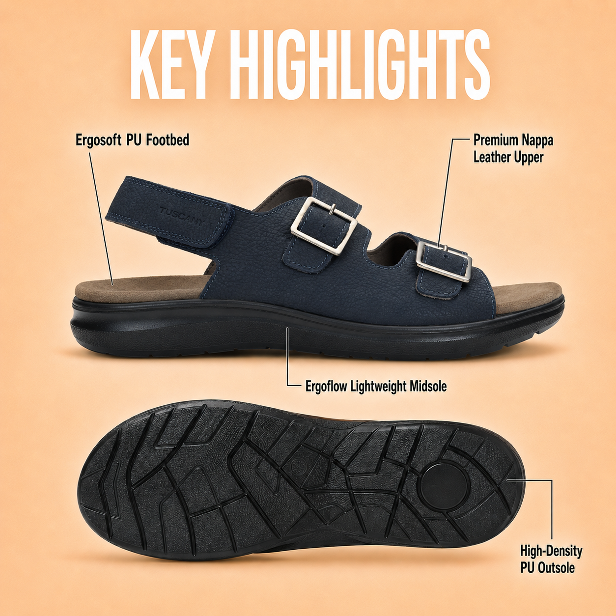 Tuscany Boston Sandals Navy – Classic Style Ergonstyle