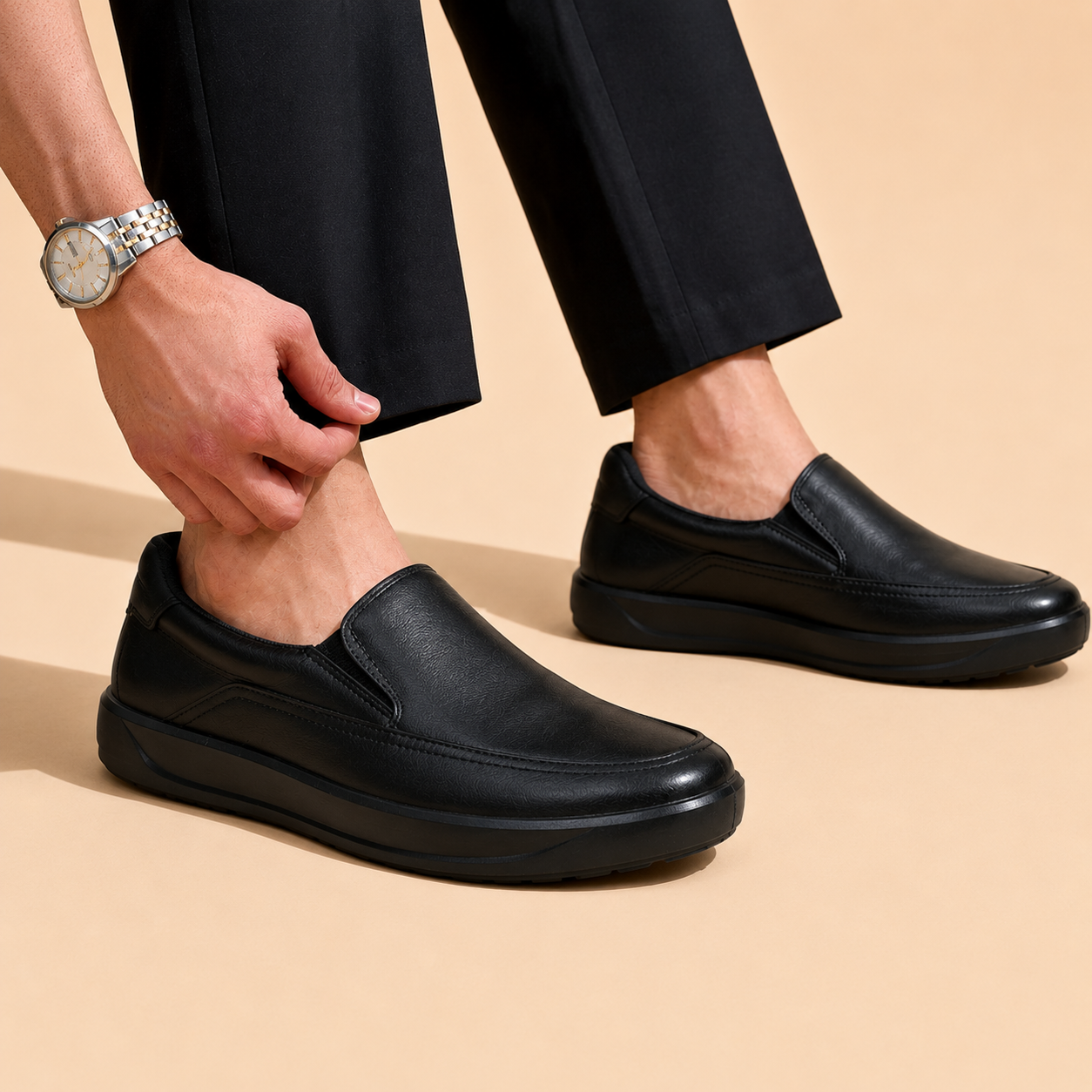 Ergon Men’s Black Leather Comfort Slip-On Shoes Ergonstyle