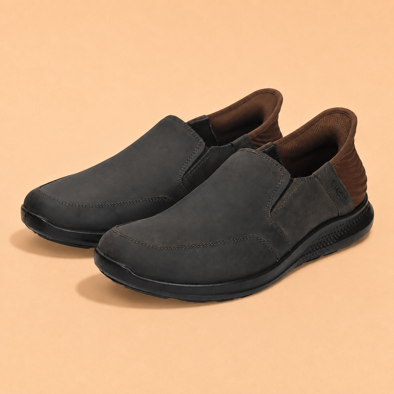 Ergon Men's Dark Brown Leather Slide Casual Shoes Ergonstyle