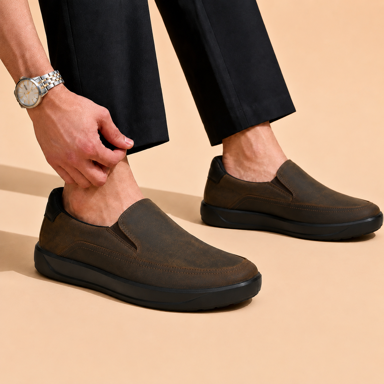 Ergon Men’s Tan Leather Comfort Slip-On Shoes Ergonstyle